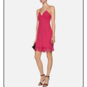Maje Fuchsia Spaghetti-Strap V-Neck Dress with Ruffle Hem
